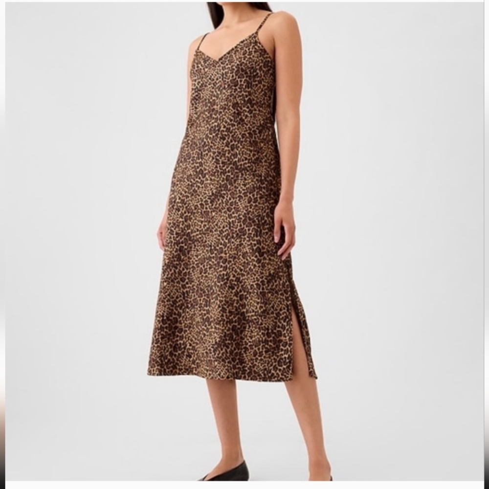 NWOT GAP Satin Leopard Midi Slip XL Dress Womens Animal Print Slinky